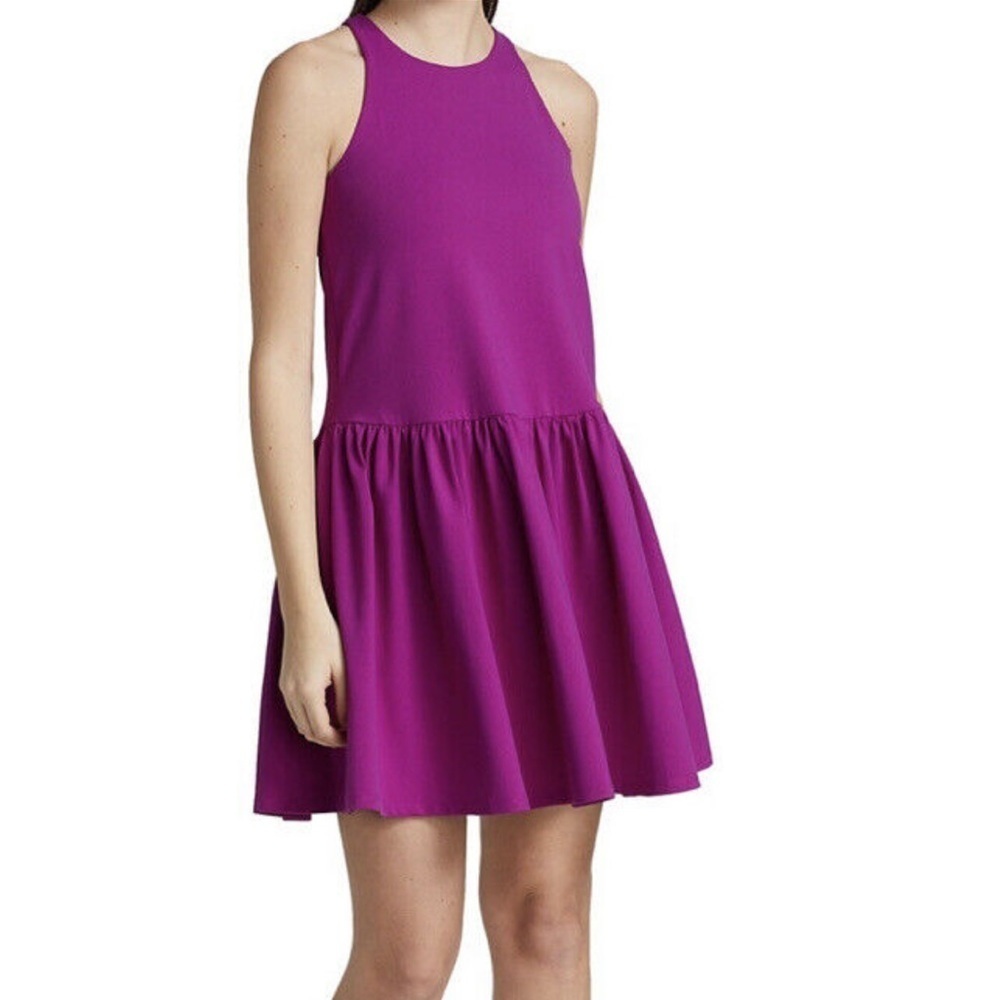 Susana Monaco Racer A-Line Gathered Dress Size L Ultra Violet purple sleeveless